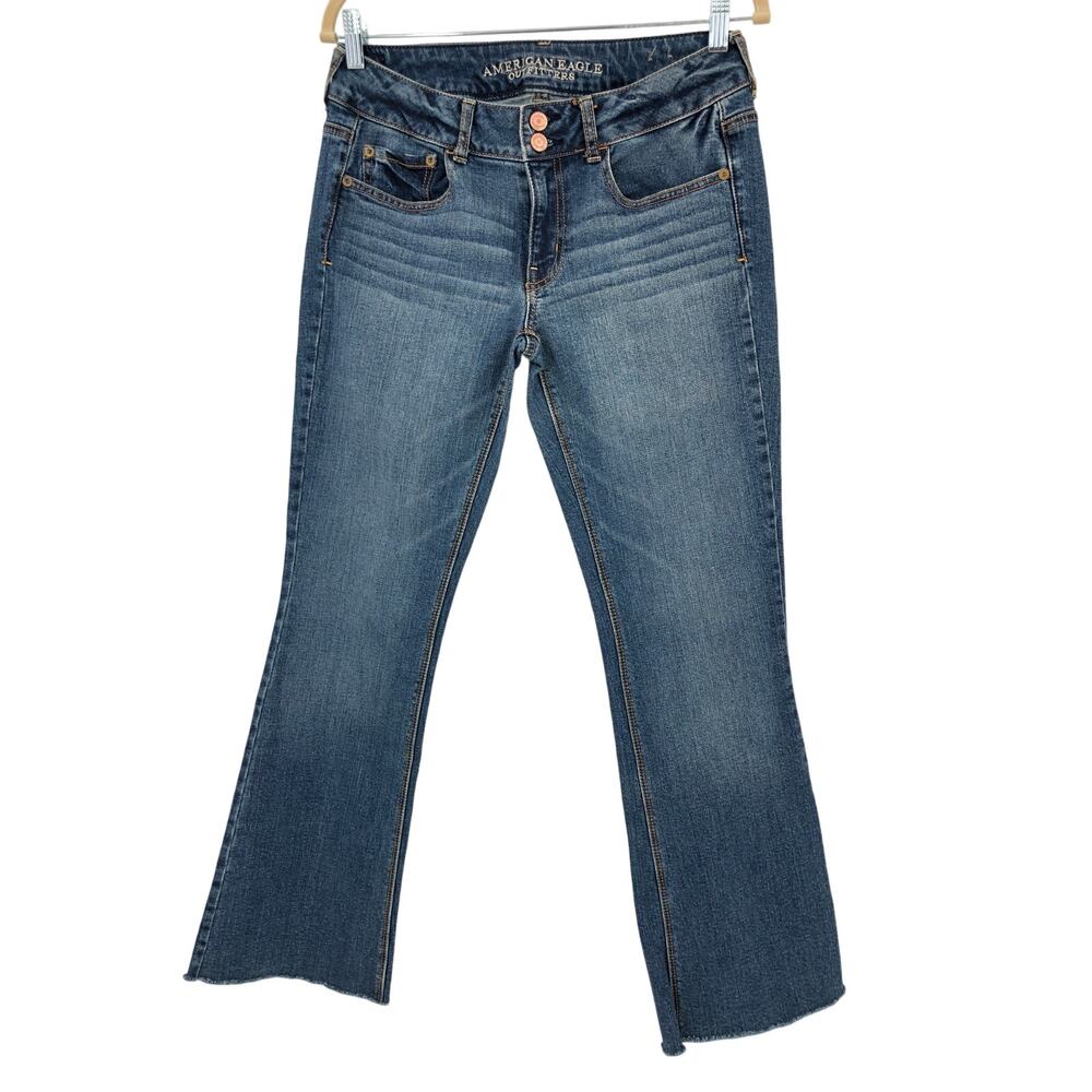 American Eagle Outfitters Blue Denim Artist Stretch Raw Hem Boot Cut Jeans